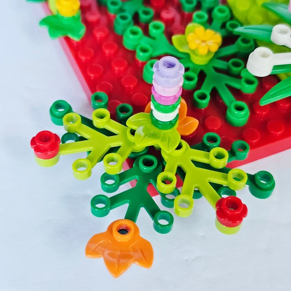 LEGO Custom Tropical Garden Jungle MOC Red Baseplate Botanical Scene Build